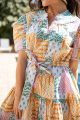 FINAL SALE - Market Stroll Patchwork Print Light Blue Mini Dress
