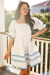 FINAL SALE - Courtyard Brunch Puff Sleeve Off White Mini Dress