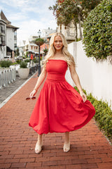 FINAL SALE - Scarlet Siren Bubble Hem Red Midi Dress