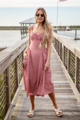 FINAL SALE - Sweet Cherry Red Plaid Midi Dress