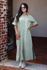 Sage Grove Button-Up Maxi Shirt Dress