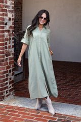 Sage Grove Button-Up Maxi Shirt Dress