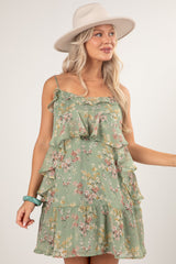 Falling Petals Sage Tiered Mini Dress
