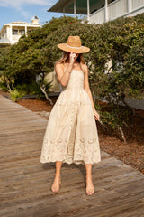 FINAL SALE - Sandy Secrets Eyelet Taupe Maxi Dress