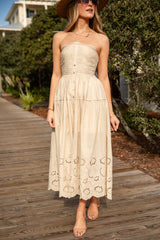 FINAL SALE - Sandy Secrets Eyelet Taupe Maxi Dress