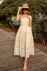 FINAL SALE - Sandy Secrets Eyelet Taupe Maxi Dress
