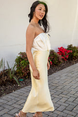 FINAL SALE - Unforgettable Entrance Yellow Bow Satin Midi Dress