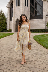 FINAL SALE - Sweet Garden Smocked Yellow Floral Midi Dress