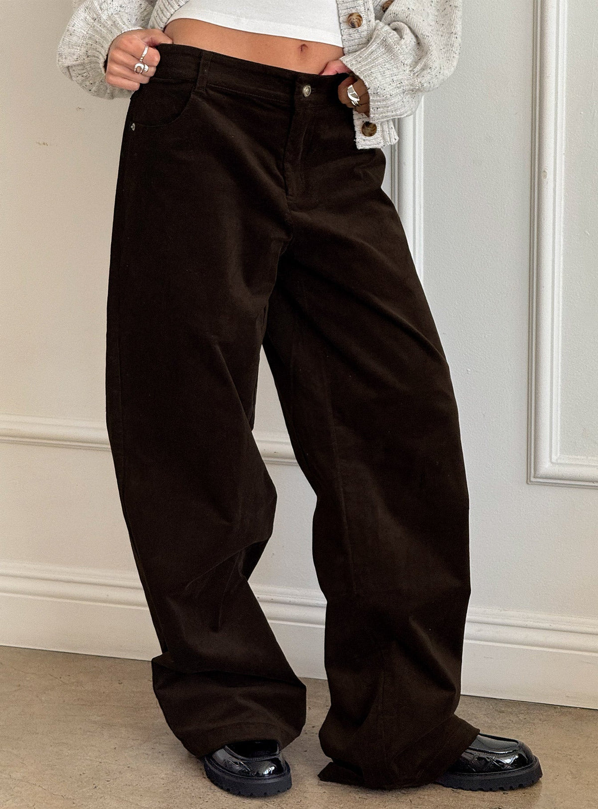 Kenza Wide Leg Corduroy Trousers Brown