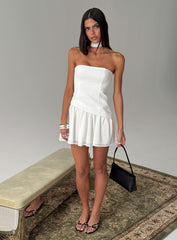 Odela Strapless Drop Waist Mini Dress White
