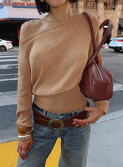 Xaria Off Shoulder Knit Jumper Tan