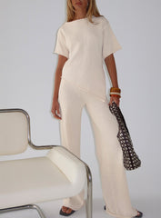 Calisse Knit Wide Leg Trousers Beige