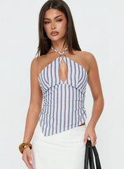 Idiana Halter Keyhole Top Blue Stripe