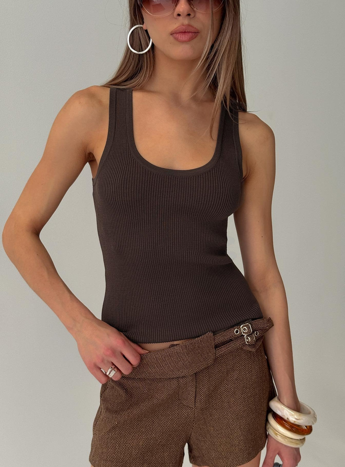 Kyrella Longline Vest Top Chocolate
