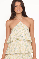 Darlia Halterneck Maxi Dress - Yellow Floral
