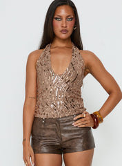Slone Sequin Halter Top Gold Shimmer