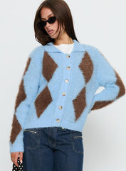 Lynnsey Fluffy Collared Knit Jumper Blue Argyle