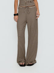 Gavrielle Jersey Wide Leg Trousers Chocolate / Cream Stripe