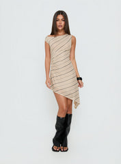 Jamyma Asymmetrical Mini Dress Beige Stripe