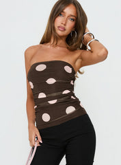 Act Natural Strapless Top Brown / Pink Polka