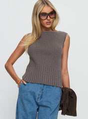 Peerless Ribbed Sleeveless Top Charcoal