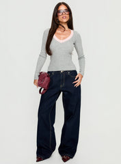 Vanita V Neck Long Sleeve Top Grey / Pink