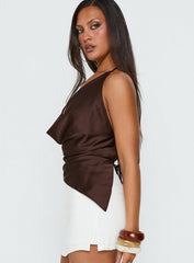 Rejuvenation Cowl Asymmetrical Backless Top Chocolate
