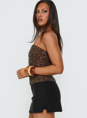 Zohara Sequin Strapless Top Brown