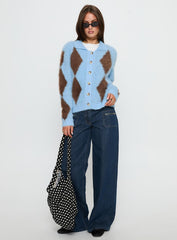 Lynnsey Fluffy Collared Knit Jumper Blue Argyle