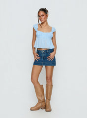 Warna Low Rise Denim Mini Skirt Mid Blue Wash