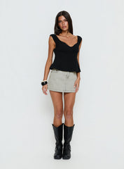 With Pleasure Puff Sleeve Linen Blouse Top Black