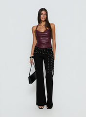 Thunderbolt Faux Leather Cowl Neck Top Plum