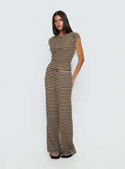 Gavrielle Jersey Wide Leg Trousers Chocolate / Cream Stripe