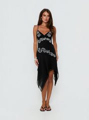 Pappilion Asymmetrical Midi Dress Black
