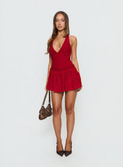Mixie Halter Playsuit Red