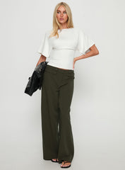 Jette Tailored Buckle Trousers Green Pinstripe