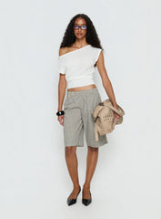 Cloud Tempo Boat Neck Cinched Knit Top White
