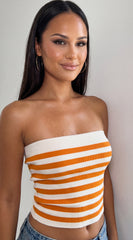 Marinella Striped Knit Tube Top - Orange