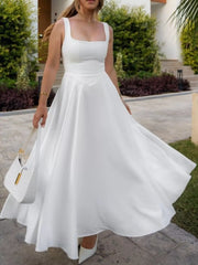 Square Neck Wide Strap A-Line Dress