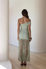 Blossoming Hearts Off Shoulder Lace Maxi Dress Sage