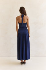Dancing Skies Mesh Halter Maxi Dress Navy