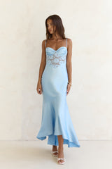 Sky Of Stars Lace Satin Maxi Dress Blue