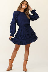 Best Wishes Long Sleeve Frill Detail Dress Navy