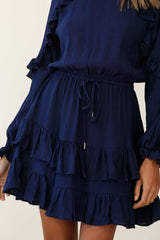 Best Wishes Long Sleeve Frill Detail Dress Navy