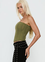Oscuro Longline Mesh Corset Top Khaki