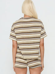 Rubez Terry Towelling Boxy Top Brown Stripe