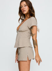 Emmilou Wrap Co-ord Brown Check