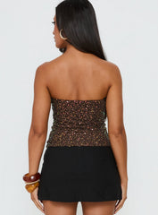 Zohara Sequin Strapless Top Brown