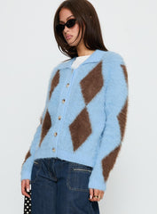 Lynnsey Fluffy Collared Knit Jumper Blue Argyle