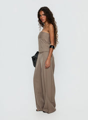 Madelle Mid Rise Straight Leg Pants Brown Pinstripe
